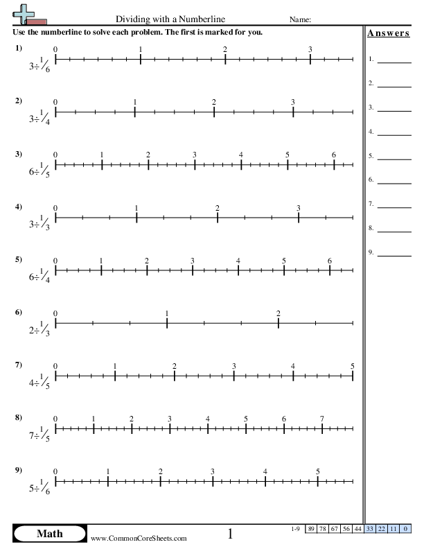Fraction Worksheets - Numberline Whole By Unit Fraction worksheet